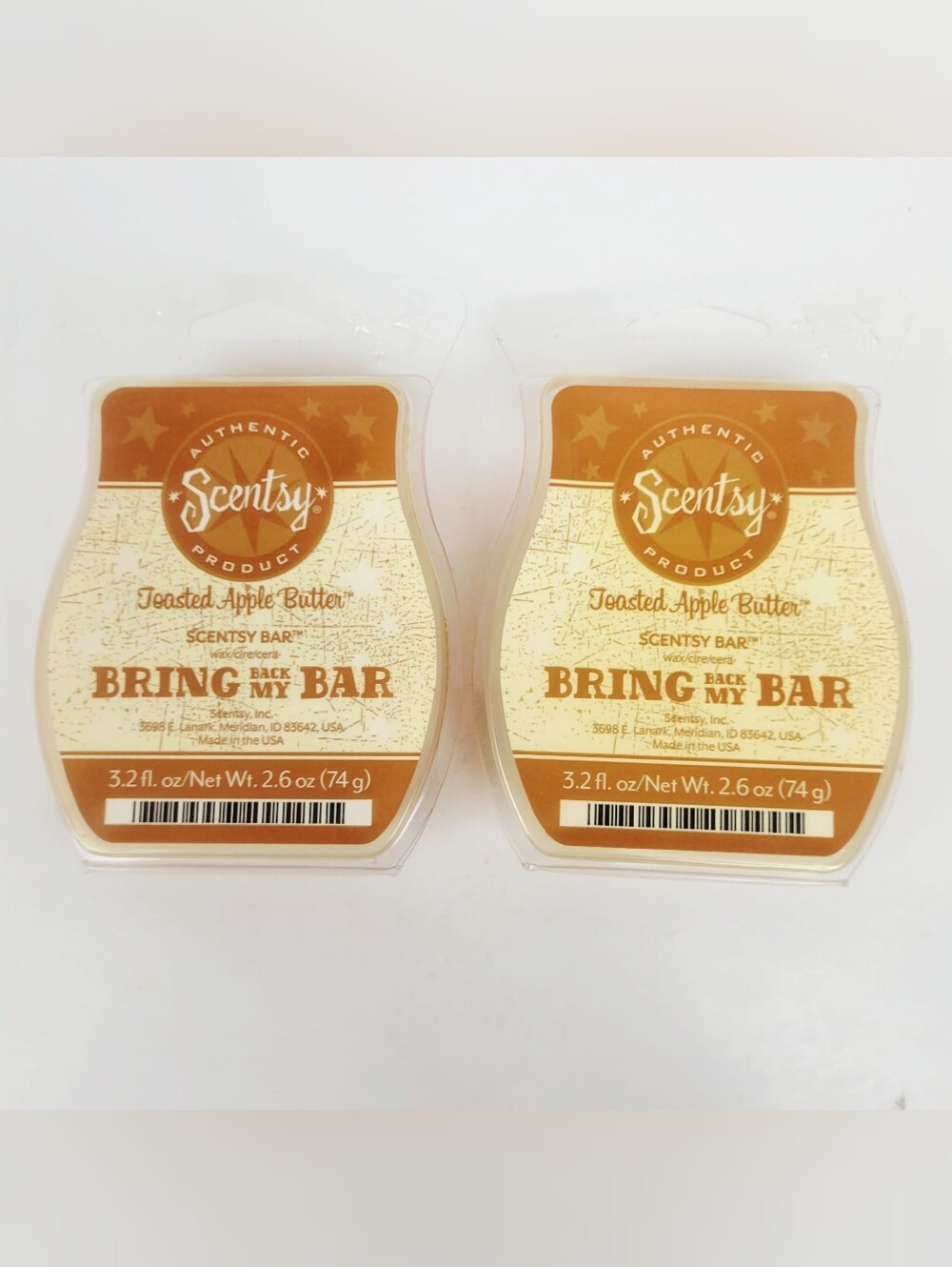 Scentsy Wax Bar Toasted Apple Butter~Bring Back My Bar 3.2 oz~Lot of 2
